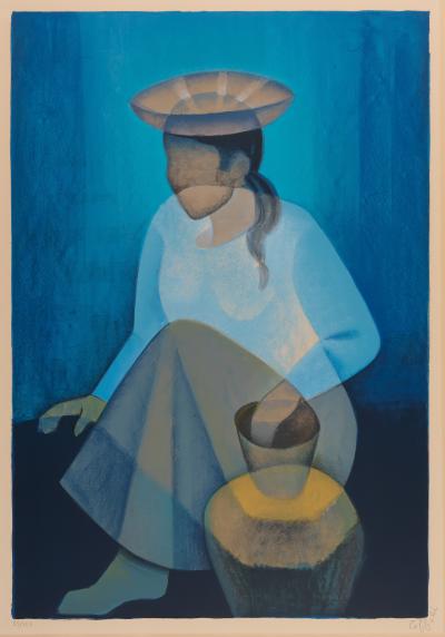 Louis TOFFOLI : Péruvienne à la potiche - Lithographie originale signée 2