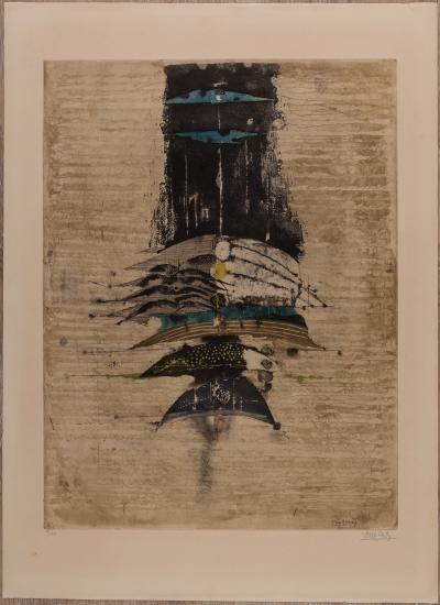 Johnny Friedlaender: Composition with Blue Birds - Original signed engraving 2