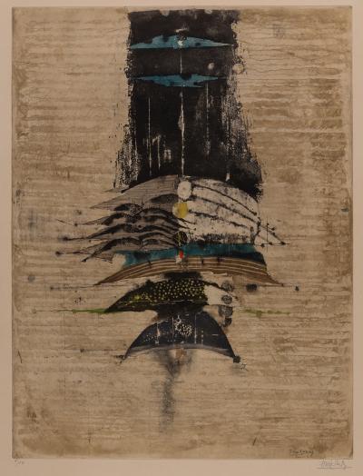Johnny Friedlaender: Composition with Blue Birds - Original signed engraving 2