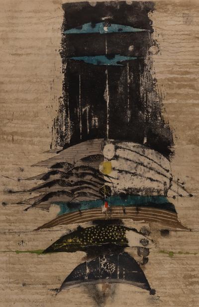 Johnny Friedlaender: Composition with Blue Birds - Original signed engraving 2