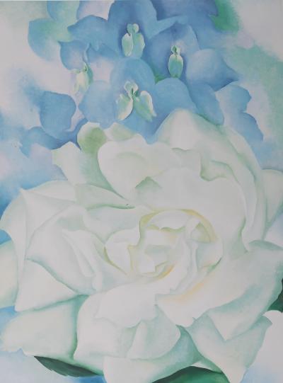 Georgia O'KEEFE : White rose with Larkspur - Affiche originale 2