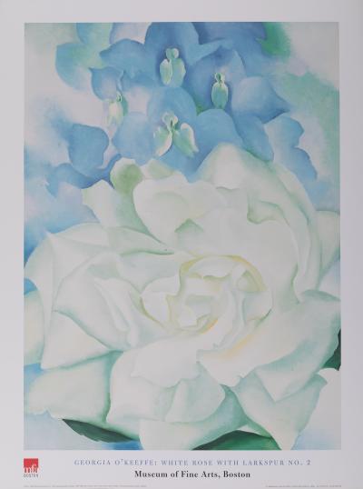 Georgia O'KEEFE : White rose with Larkspur - Affiche originale 2