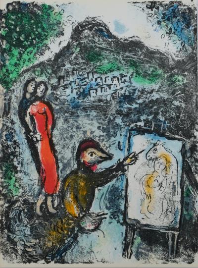 Marc Chagall: Couple and Artist in Front of Saint Jeannet - Original Lithograph 2