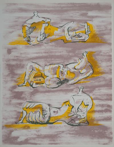 Henry MOORE : Trois figures allongées - Lithographie originale 2