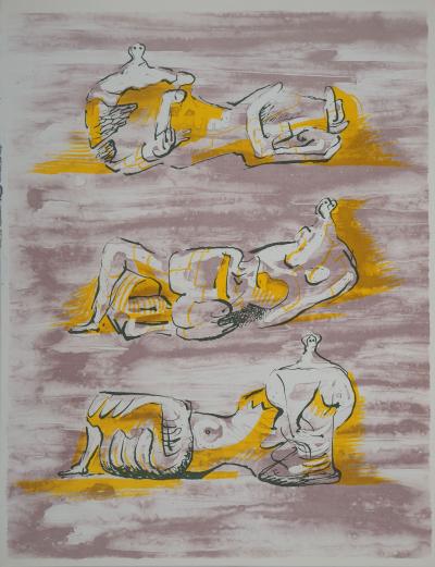 Henry MOORE : Trois figures allongées - Lithographie originale 2