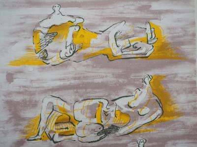 Henry MOORE : Trois figures allongées - Lithographie originale 2
