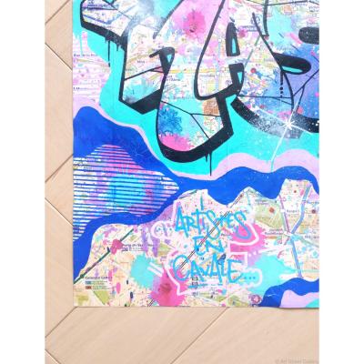 Nasty  - I love my city - Peinture aérosole sur Plan de metro -  Unique - 2020 2
