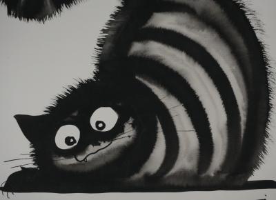 Laszlo TIBAY - Les yeux du chat - Dessin original signé 2