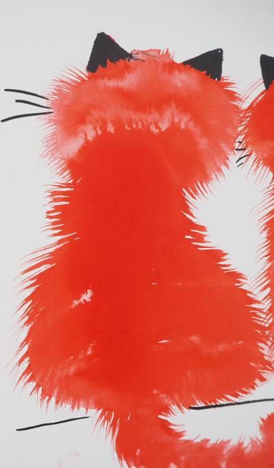 Laszlo TIBAY : Couple de chats amoureux - Dessin original signé 2