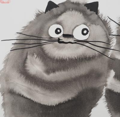 Laszlo TIBAY : Couple de chats - Dessin original signé 2