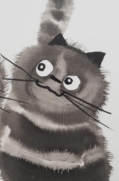 Laszlo TIBAY : Couple de chats - Dessin original signé 2