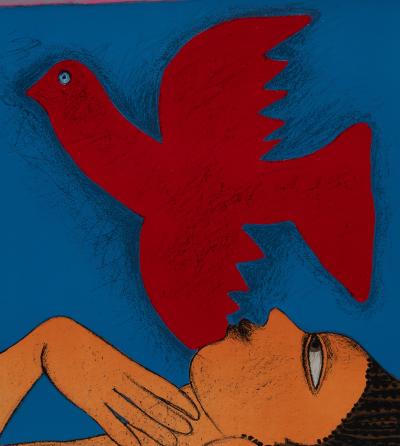Guillaume CORNEILLE : Femme à l’oiseau rouge - Lithographie originale signée et dédicacée 2