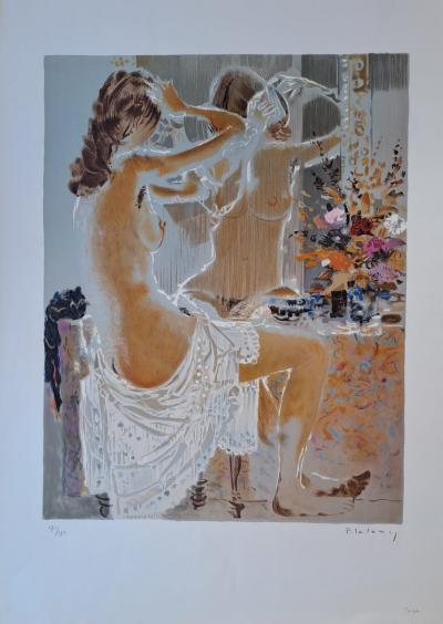 Pierre Lelong - Jeune fille nue se coiffant - Lithographie originale, signée et numérotée au crayon