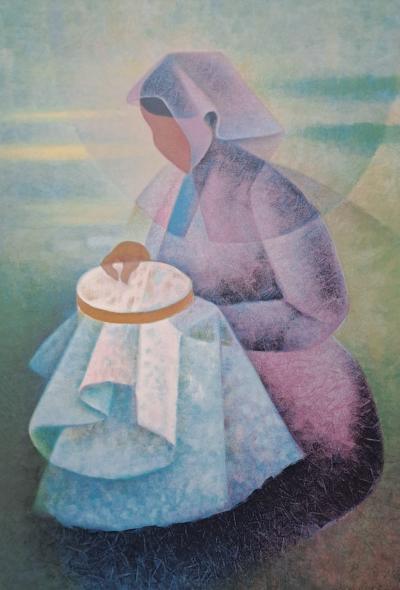 Louis Toffoli - La brodeuse - Lithographie originale signée et numérotée au crayon 2