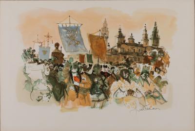 Lucien FONTANAROSA : Procession religieuse en Espagne - Lithographie originale signée 2