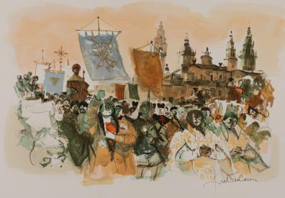 Lucien FONTANAROSA : Procession religieuse en Espagne - Lithographie originale signée 2