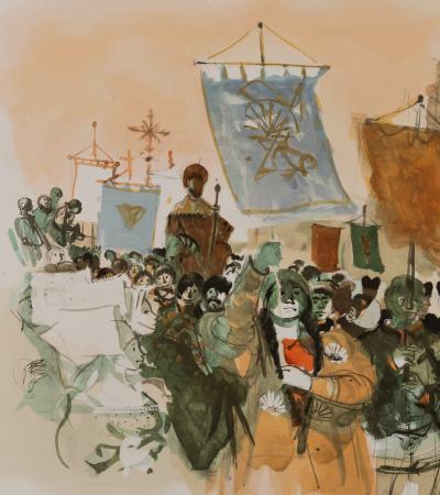 Lucien FONTANAROSA : Procession religieuse en Espagne - Lithographie originale signée 2