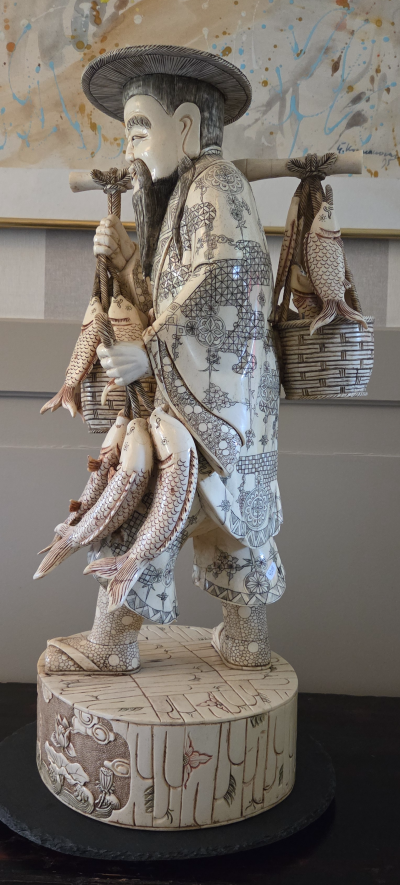 Chine - Pêcheur en os de buffle XXème - Sculpture 2