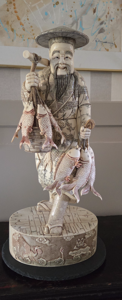 Chine - Pêcheur en os de buffle XXème - Sculpture 2