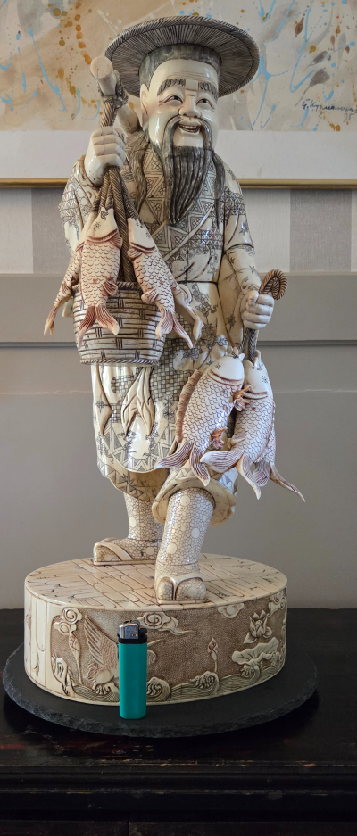 Chine - Pêcheur en os de buffle XXème - Sculpture 2