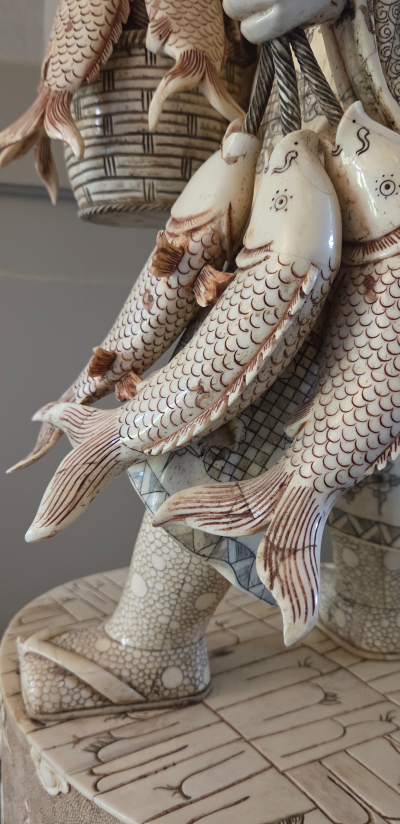 Chine - Pêcheur en os de buffle XXème - Sculpture 2