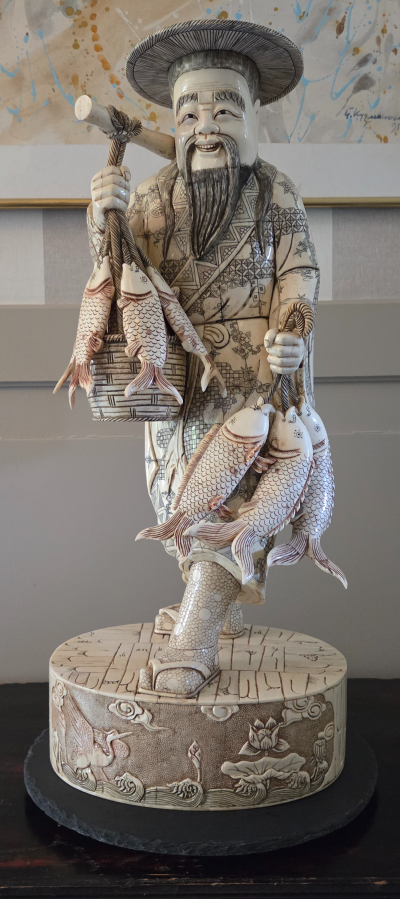 Chine - Pêcheur en os de buffle XXème - Sculpture 2