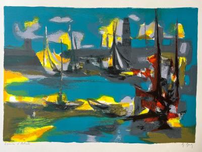 Marcel Mouly -  Les voiliers au port - Lithographie signée 2