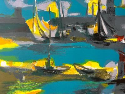 Marcel Mouly -  Les voiliers au port - Lithographie signée 2