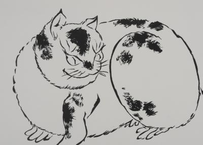 Mokuchu URUSHIBARA: Japanese print, The Cat, Signed woodblock print 2