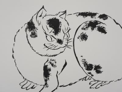Mokuchu URUSHIBARA: Japanese print, The Cat, Signed woodblock print 2