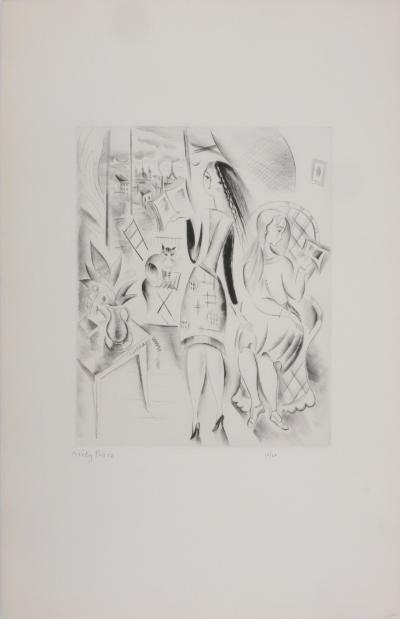 Mily POSSOZ : La leçon à la fenêtre - Gravure originale signée 2