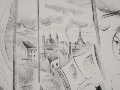 Mily POSSOZ : La leçon à la fenêtre - Gravure originale signée 2