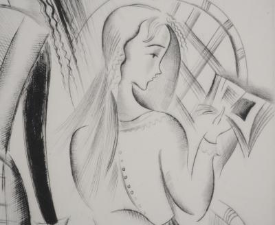 Mily POSSOZ : La leçon à la fenêtre - Gravure originale signée 2