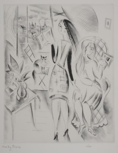 Mily POSSOZ : La leçon à la fenêtre - Gravure originale signée 2