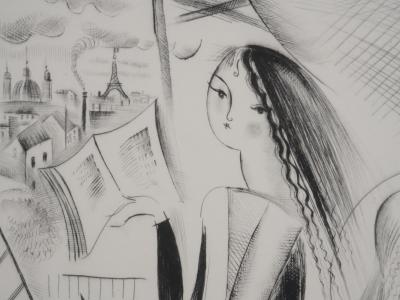 Mily POSSOZ : La leçon à la fenêtre - Gravure originale signée 2