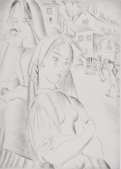 Mily POSSOZ : Deux jeunes paysannes - Gravure originale signée 2