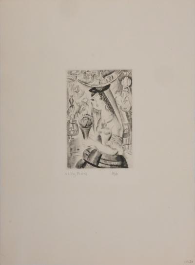 Mily POSSOZ : Jeune fille au bouquet de basilique - Gravure originale signée 2