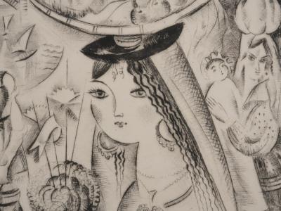 Mily POSSOZ : Jeune fille au bouquet de basilique - Gravure originale signée 2