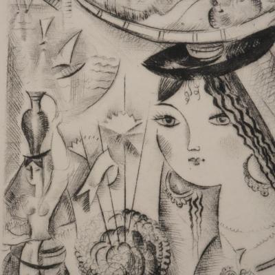 Mily POSSOZ : Jeune fille au bouquet de basilique - Gravure originale signée 2
