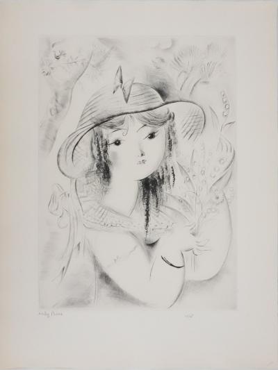 Mily POSSOZ: Young women with a parakeet - Original signed engraving 2