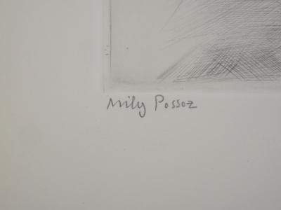 Mily POSSOZ: Young women with a parakeet - Original signed engraving 2