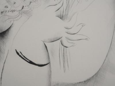 Mily POSSOZ: Young women with a parakeet - Original signed engraving 2