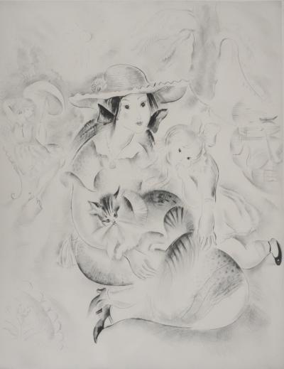 Mily POSSOZ : Famille avec un chat - Gravure originale signée 2