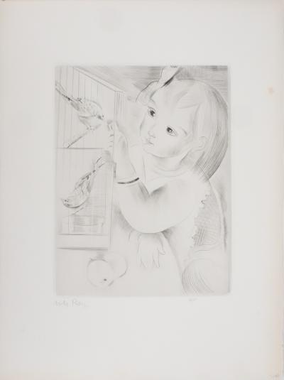 Mily POSSOZ : Fillette aux oiseaux  - Gravure originale signée 2