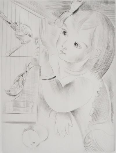 Mily POSSOZ : Fillette aux oiseaux  - Gravure originale signée 2