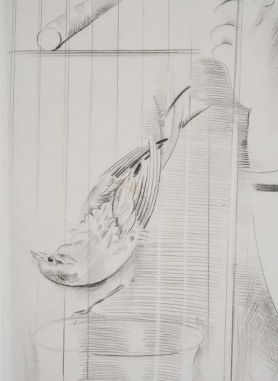 Mily POSSOZ : Fillette aux oiseaux  - Gravure originale signée 2
