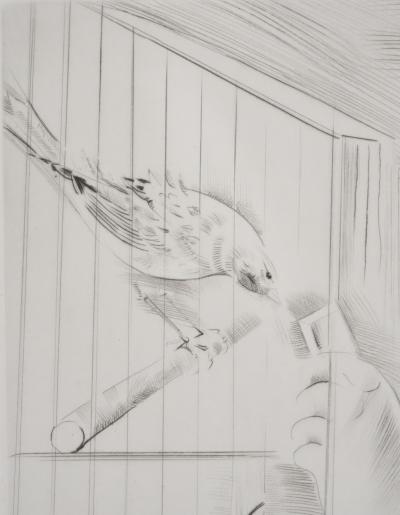 Mily POSSOZ : Fillette aux oiseaux  - Gravure originale signée 2