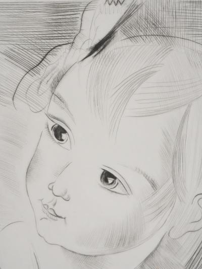 Mily POSSOZ : Fillette aux oiseaux  - Gravure originale signée 2