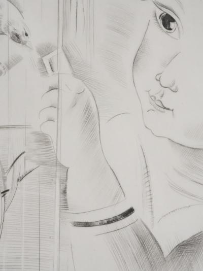 Mily POSSOZ : Fillette aux oiseaux  - Gravure originale signée 2