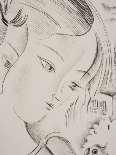 Mily POSSOZ : Jeunes femmes à la perruche - Gravure originale signée 2